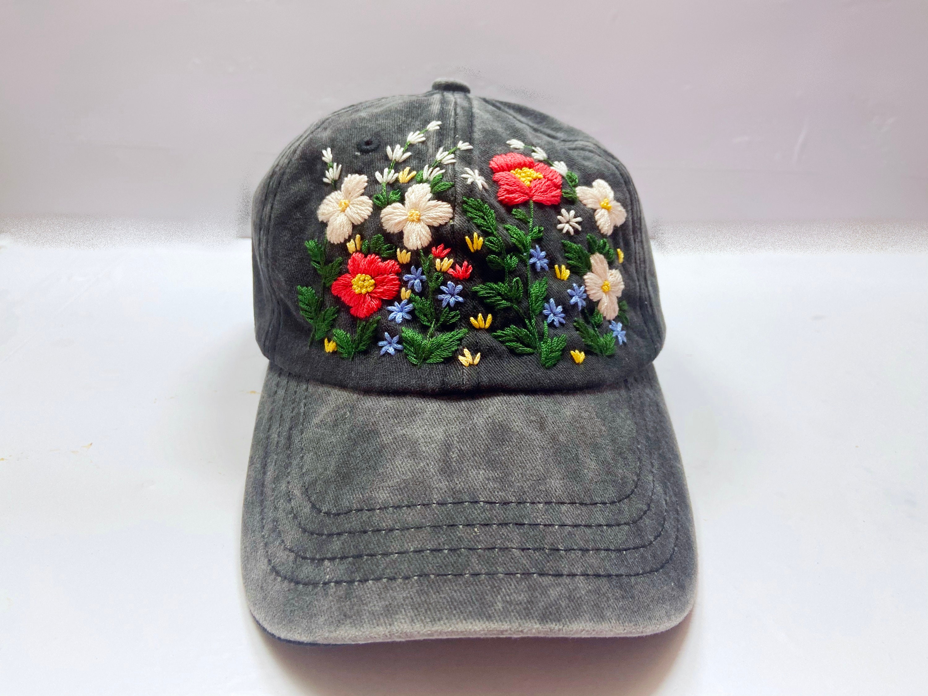 Off-White Black Floral Embroidered Baseball Cap Floral Embroidered Black Cap, Baseball Cap, Custom  main image 2