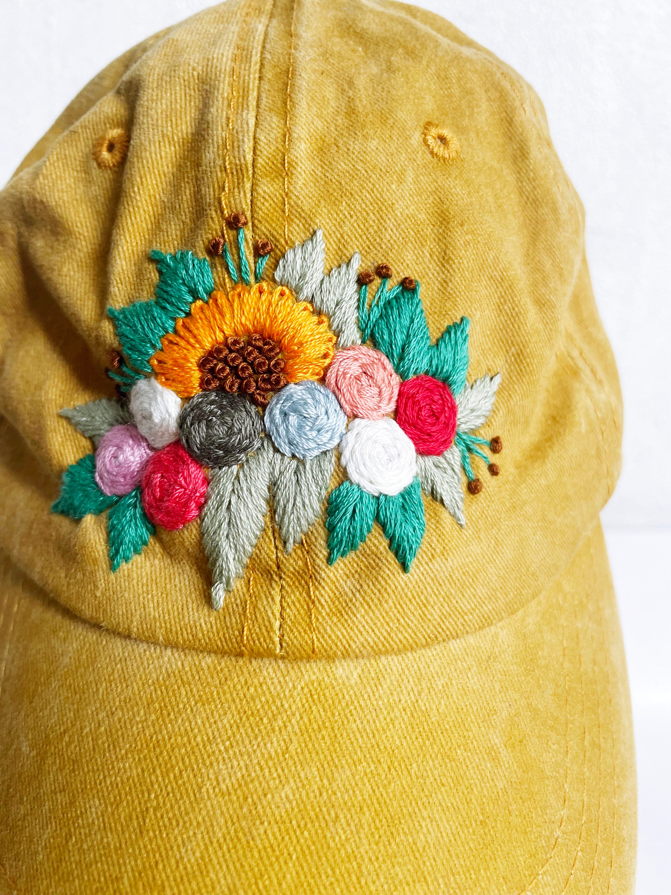 Embroidered Yellow Women\'s Cap Floral Embroidered Baseball Cap – 100% Cotton, Adjustable  main image 4