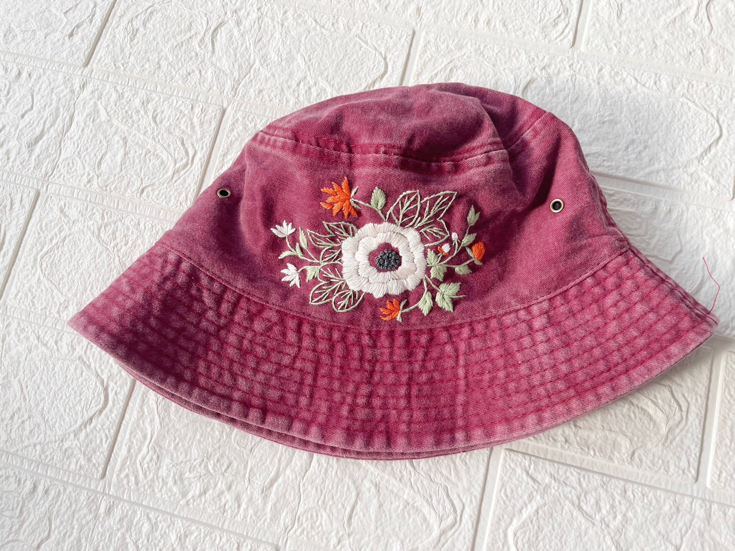 Floral Embroidery Bucket Hat | Red Bucket Hat | Women Hat | Gift