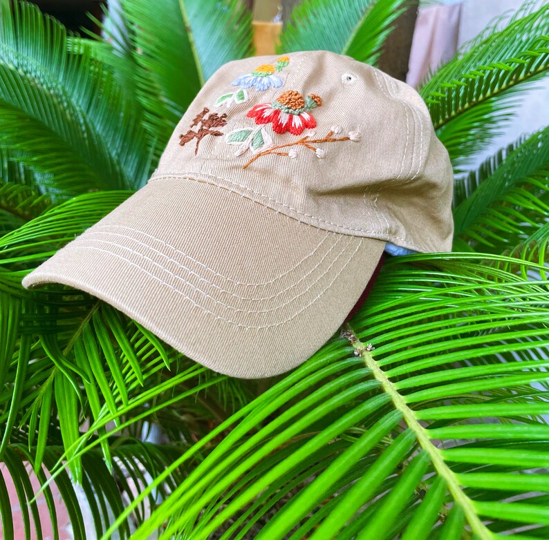 Floral Embroidered Cap Custom Embroidery Hat Hand Dandelion Etsy