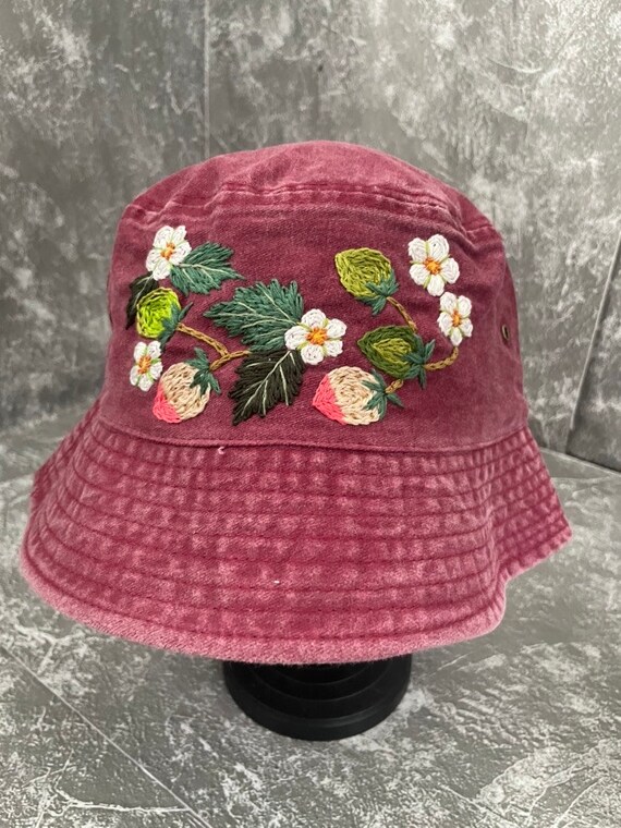 Floral Embroidery Bucket Hat | Floral Denim Bucket Hat | Women Hat