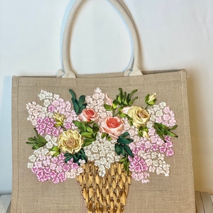 Embroidery Kit Beginner Canvas Tote Bag Modern Floral Plant