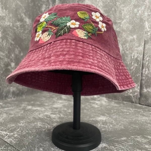 Elegant Handmade Flower Embroidered Denim Bucket Hat – A Vibrant Touch to Your Style!