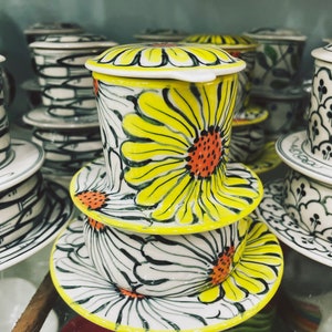 Handmade Ceramic Coffee Filter / Ceramic Coffee Dripper Pour Over Set / Sunflower Hand Drawing Ceramic Coffee Set with Mug / Home Décor.