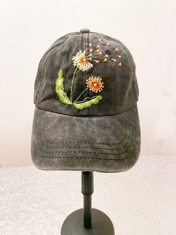 Floral Embroidered Black Cap, Baseball Cap, Custom  display picture 1