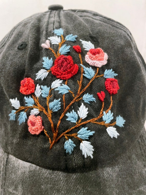 Rose Embroidered Cap, Custom Embroidery Cap, Floral