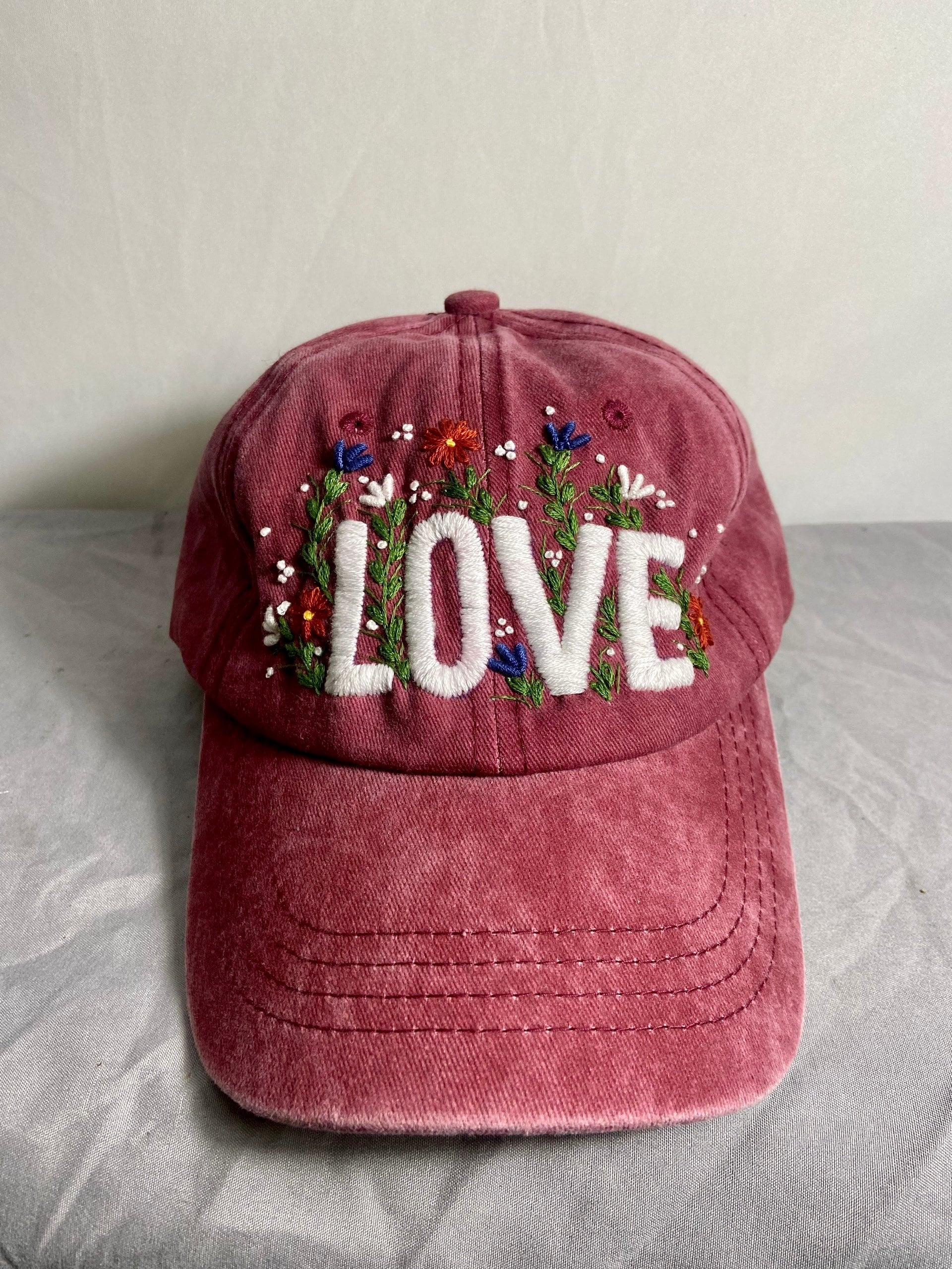 Floral Love Embroidered Cap, Baseball Cap, Custom Embroidery 