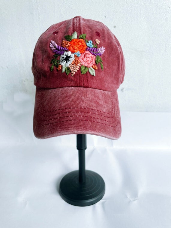 Floral Embroidered Cap Baseball Cap Custom Embroidery Hat Etsy