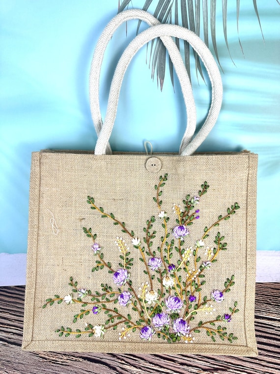 Embroidered jute bag hotsell