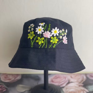 Black Embroidery Bucket Hat, Canvas Women Embroidery Bucket Hat, Custom Bucket Hat, Personalized Christmas Gifts