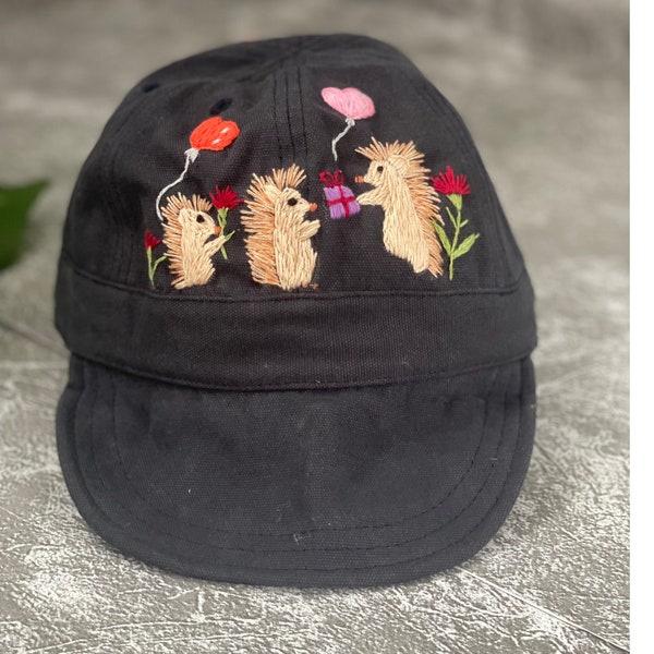 Porcupine embroidery baby hat | Porcupine  embroidery bonnets | Porcupine embroidery baby cap | Embroidery cotton baby hat.