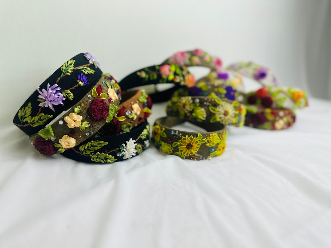 Blossoming Blooms: Floral Ribbon Embroidery Hair Headband for a Flower ...