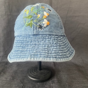Embroidery Denim bucket hat, Floral Embroidered Bucket Hat, Bucket Hat for Women, Sun Hat for Women Girl, Spring/Summer Bucket Hat