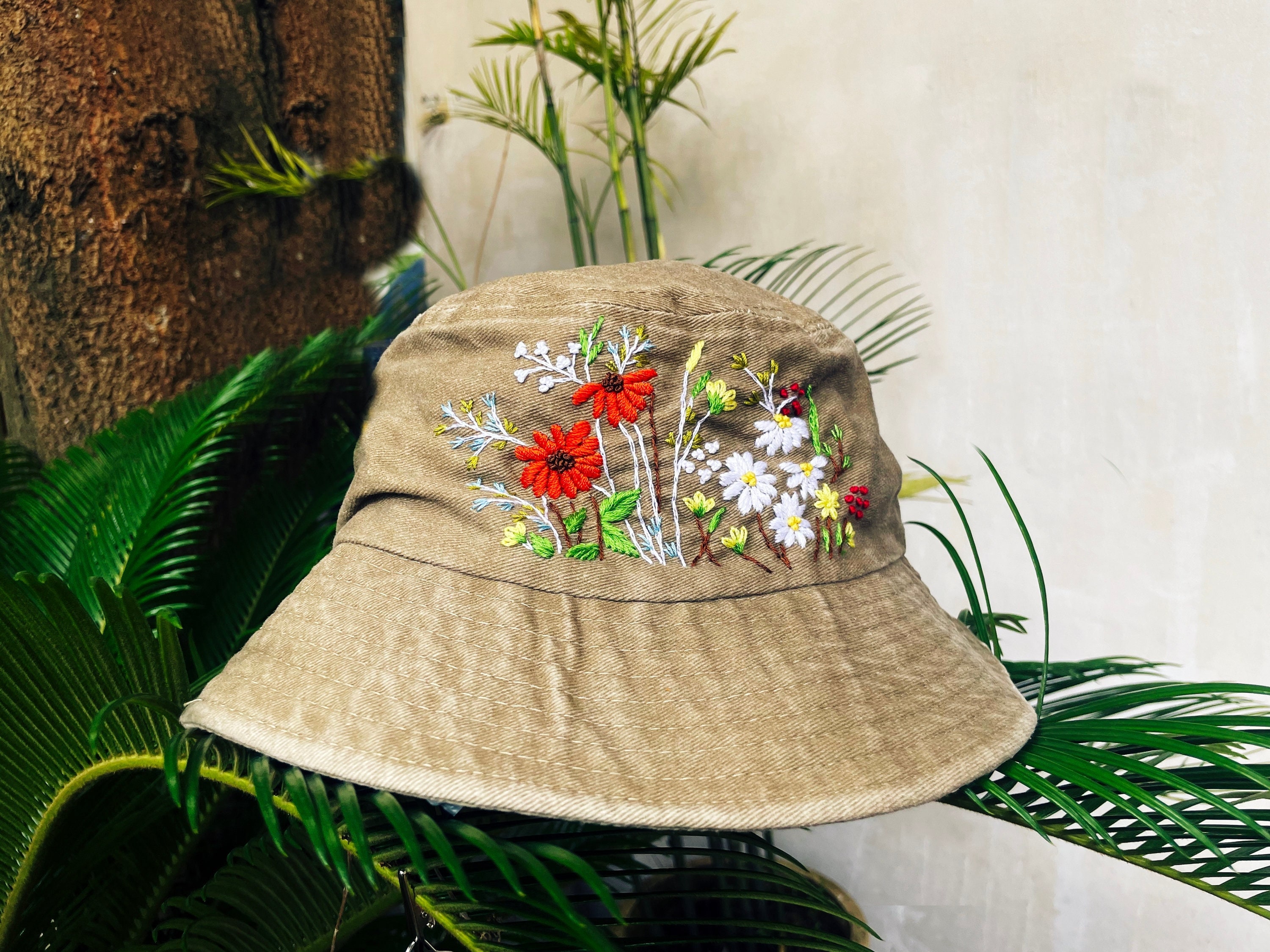 最先端 Floral Embroidery Bucket Hat, Yellow Bucket Hat, Gifts for 帽子