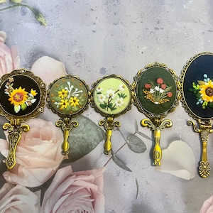 Personalized embroidery hand mirror, Oval Mirror  |Floral embroidery hand mirror | Beauty accessories | Vintage hand mirror |Gift for her.
