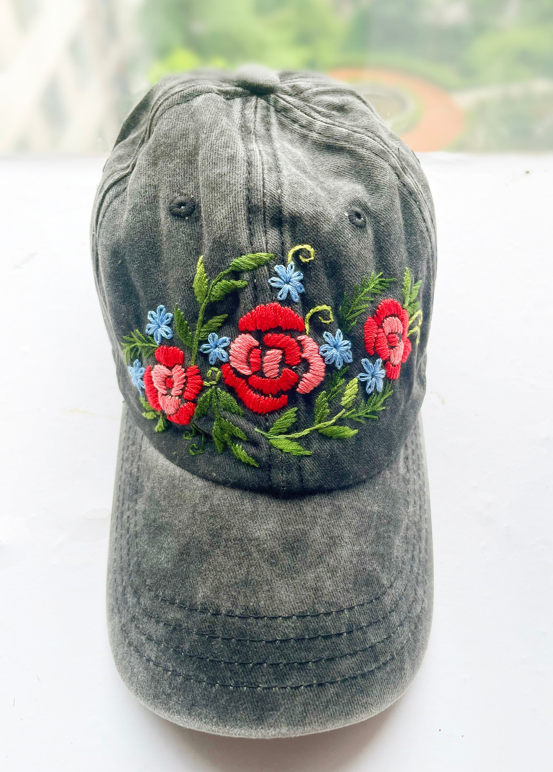 Off-White Black Floral Embroidered Baseball Cap Floral Embroidered Black Cap, Baseball Cap, Custom  main image 3