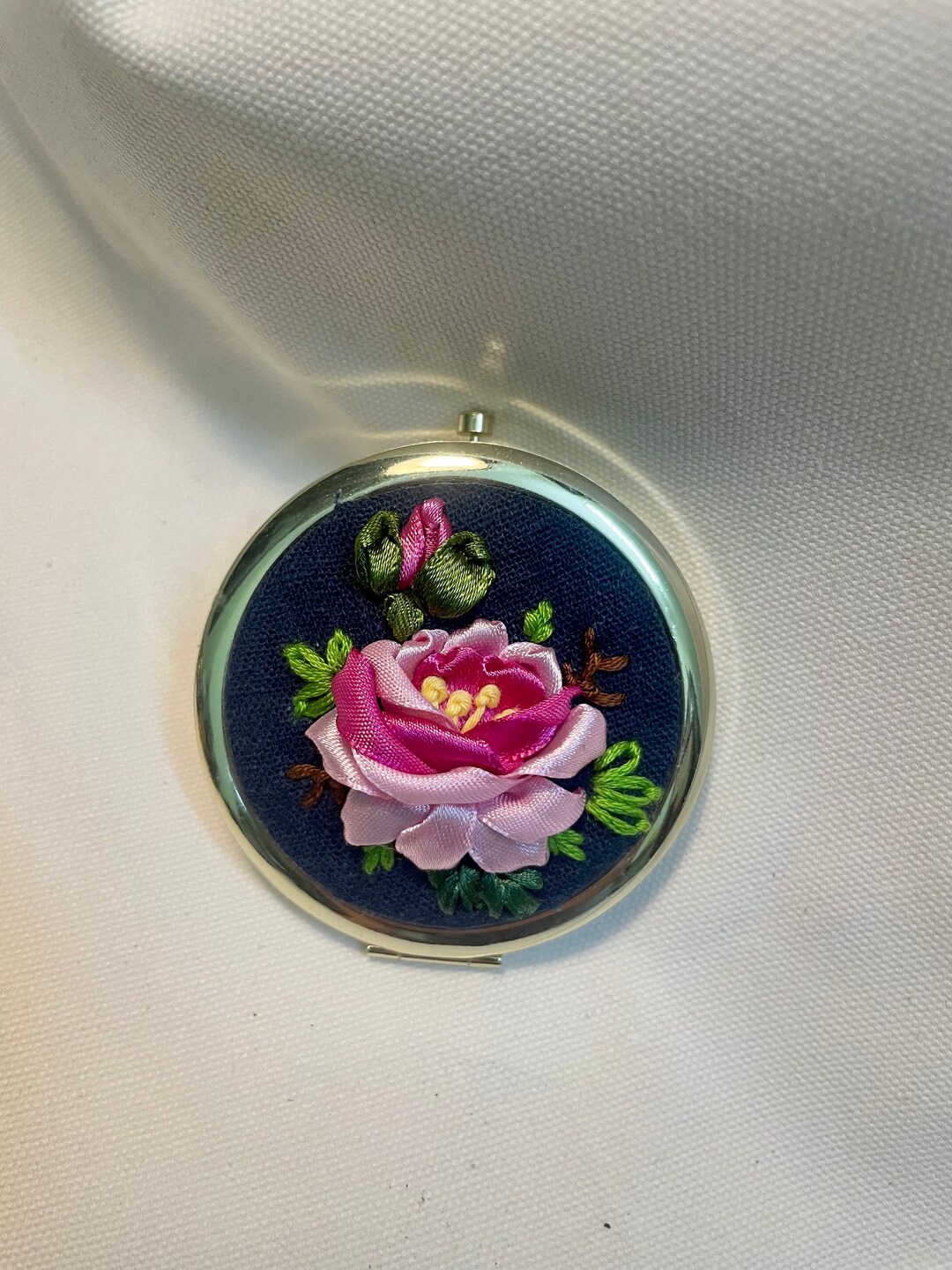 Personalized Ribbon Roses Embroidery Hand Mirror floral Embroidery Hand