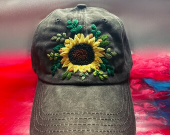 Floral Embroidered Black Cap, Baseball Cap, Custom  display picture 1
