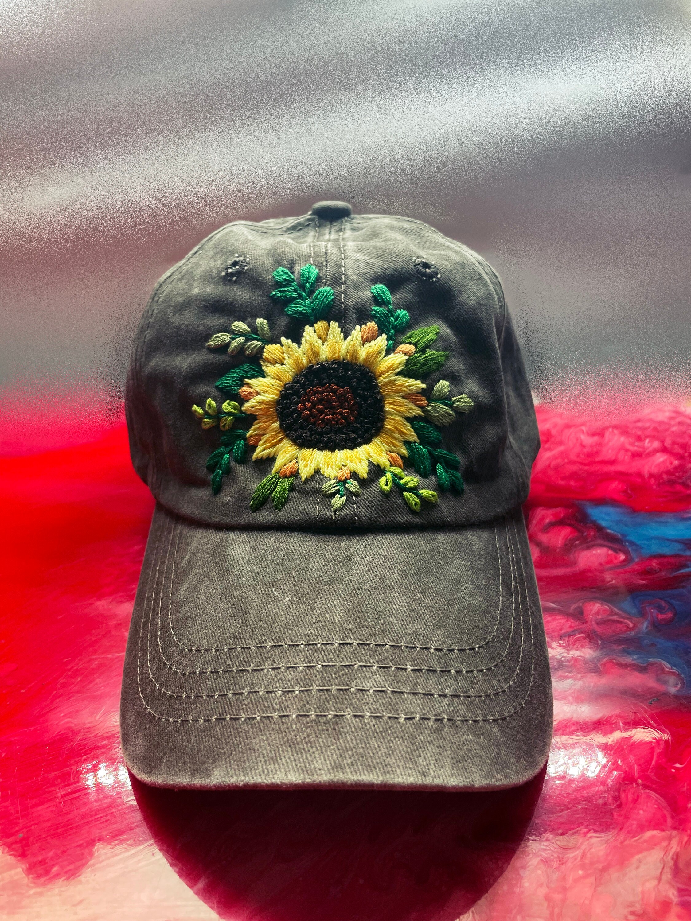 Floral Embroidered Black Cap, Baseball Cap, Custom  display picture 3
