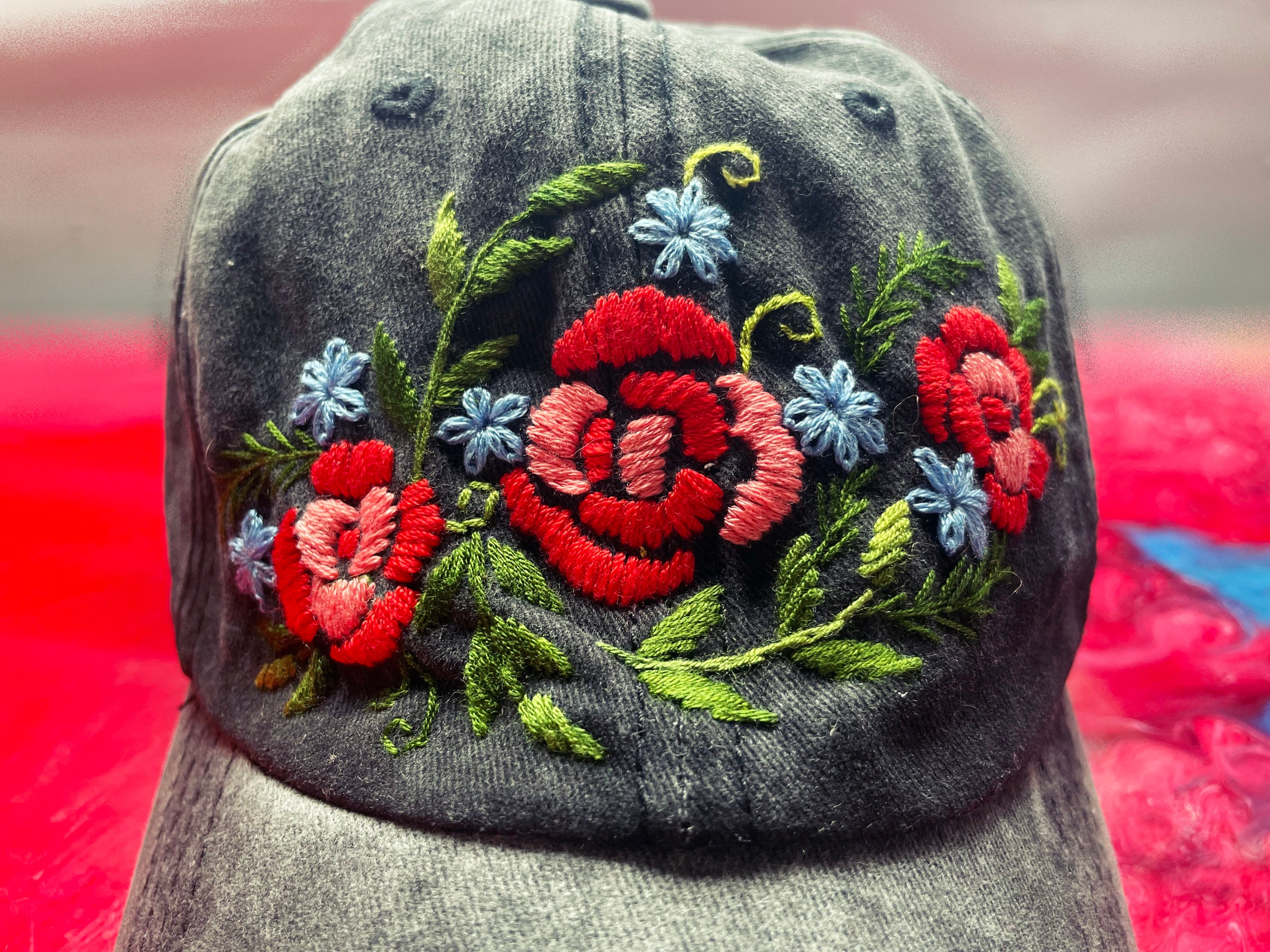 Rose Embroidered Cap, Custom Embroidery Cap, Floral