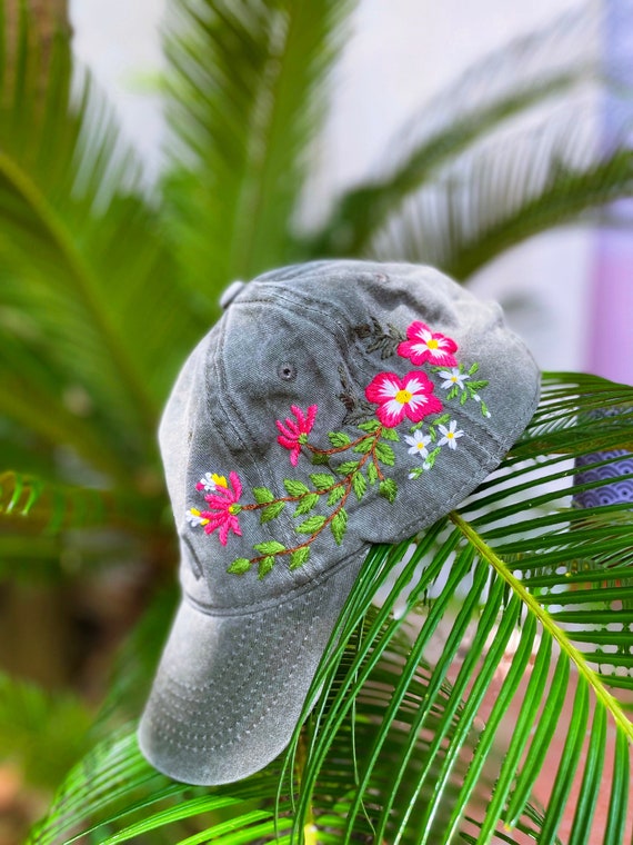 花刺繍キャップ、カスタム刺繍帽子、ユニークなキャップ、野球帽、手