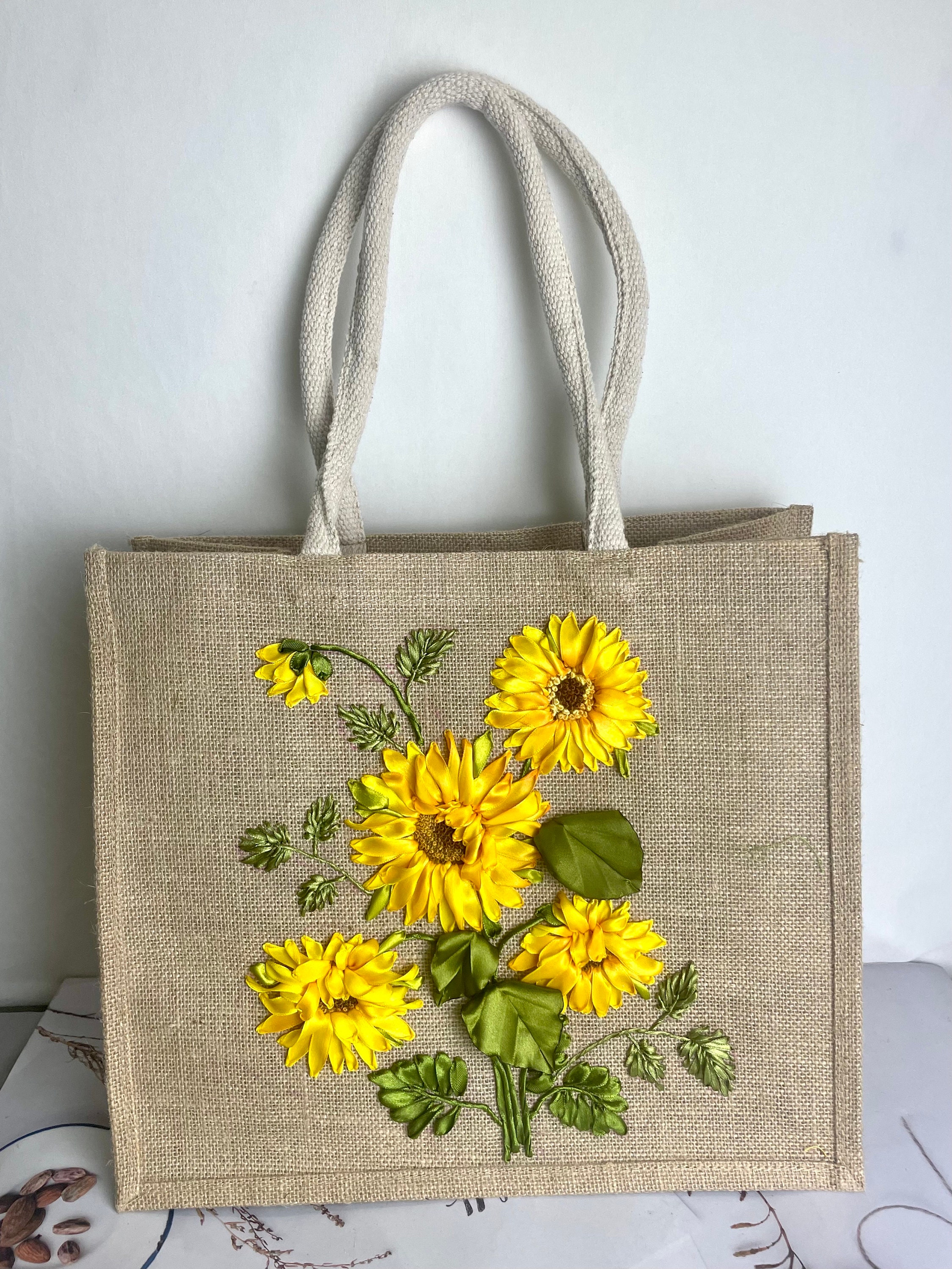 Dinikally Borsa in iuta con ricami personalizzati, riutilizzabili