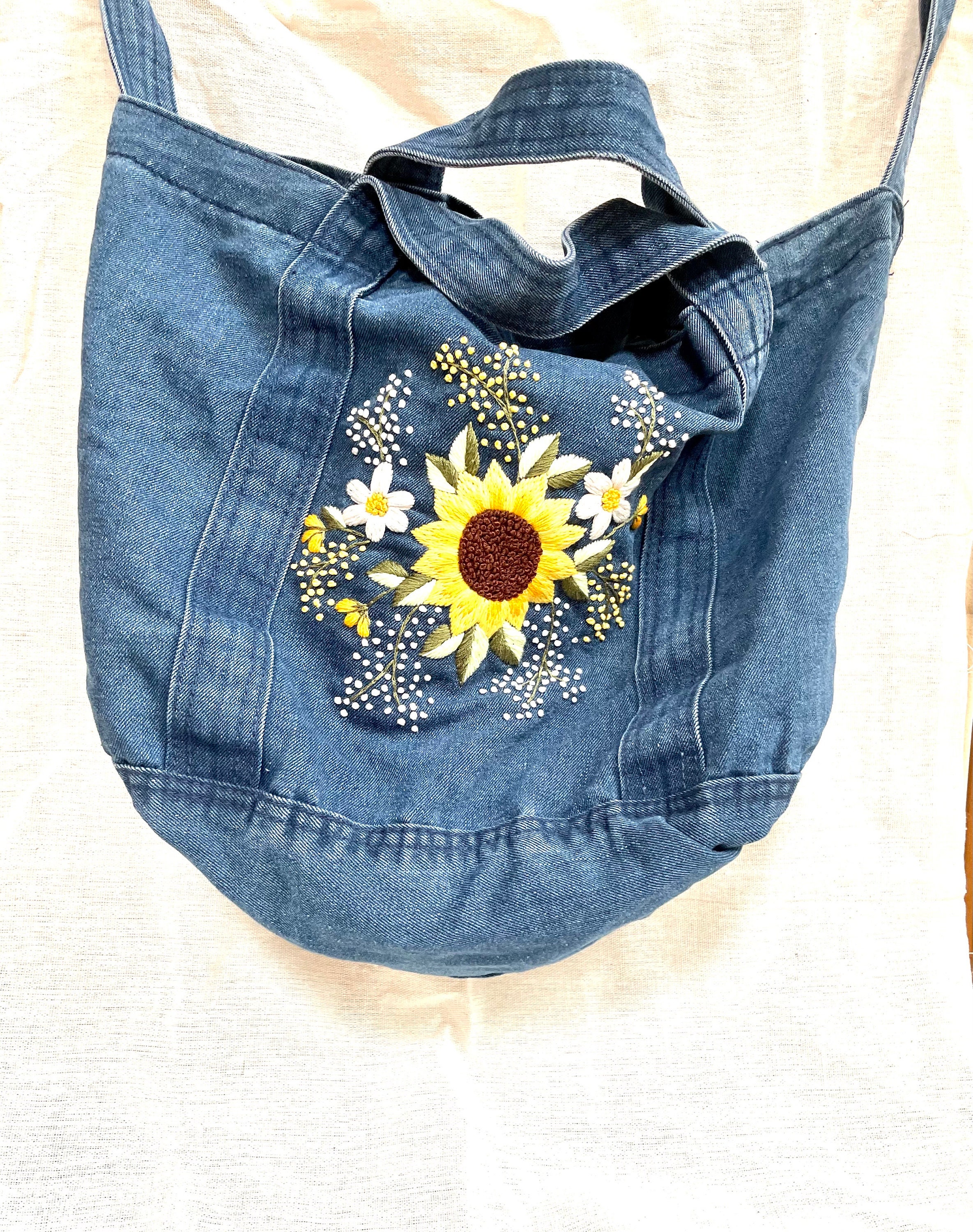 Embroidery Denim Tote Bag | Embroidery Jeans Tote Bag  display picture 1