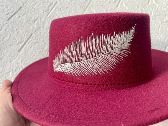 Coral Pink Women\'s Felt Fedora Hat with Stud Trim and embroidered appliqué Fuchsia Hat Store - Shop Instantlookmr.com – Maricet main image 4