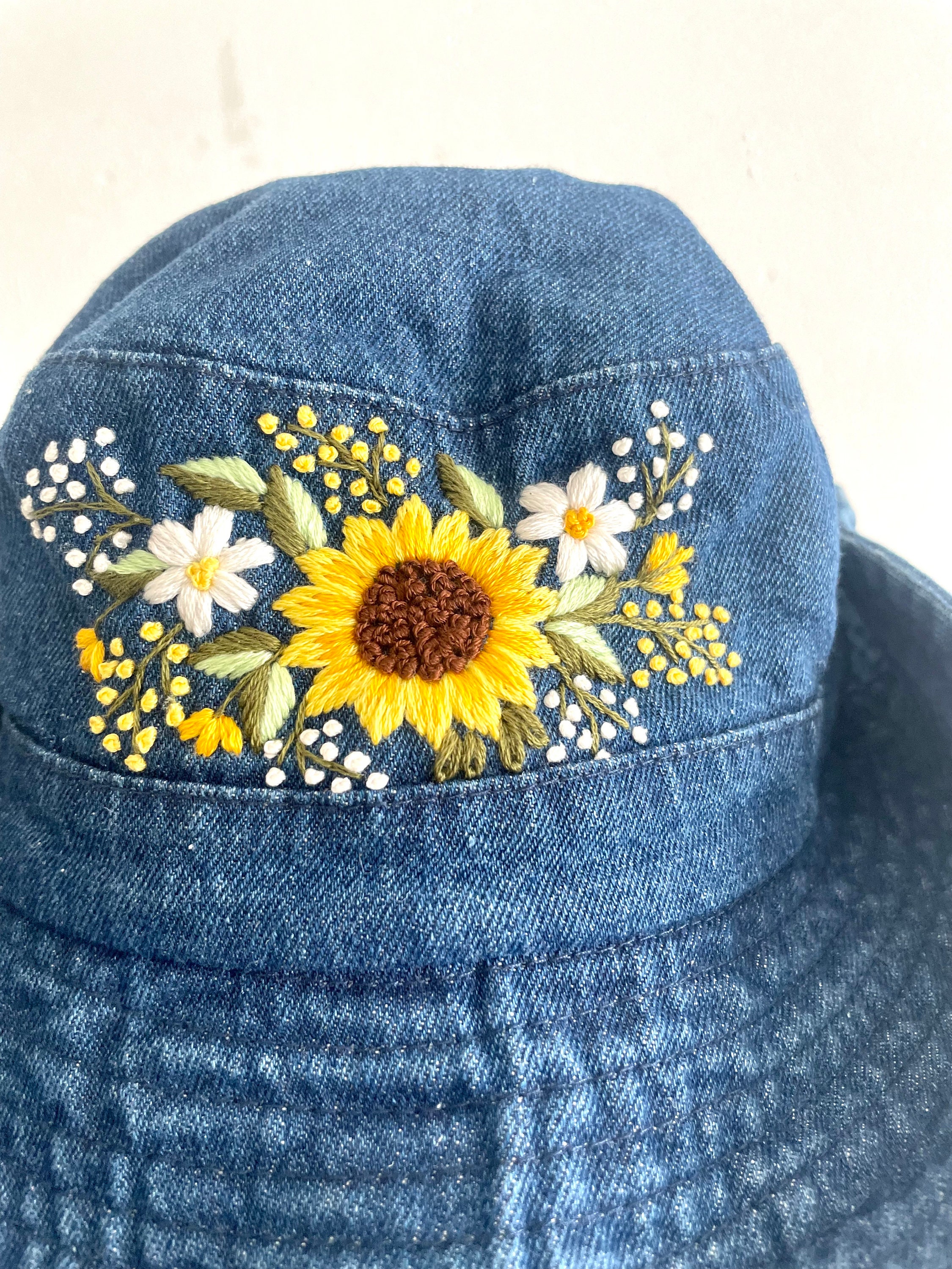 Floral Embroidery Denim Cowboy Hat, Sunflower Embroiderey  display picture 2