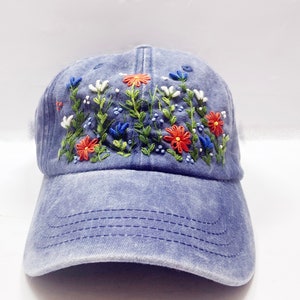 Hand Embroidered Hat, Baseball Cap, Custom Embroidery Hat, Floral Embroidery Hat, Embroider Woman Cap, Personalize gifts.