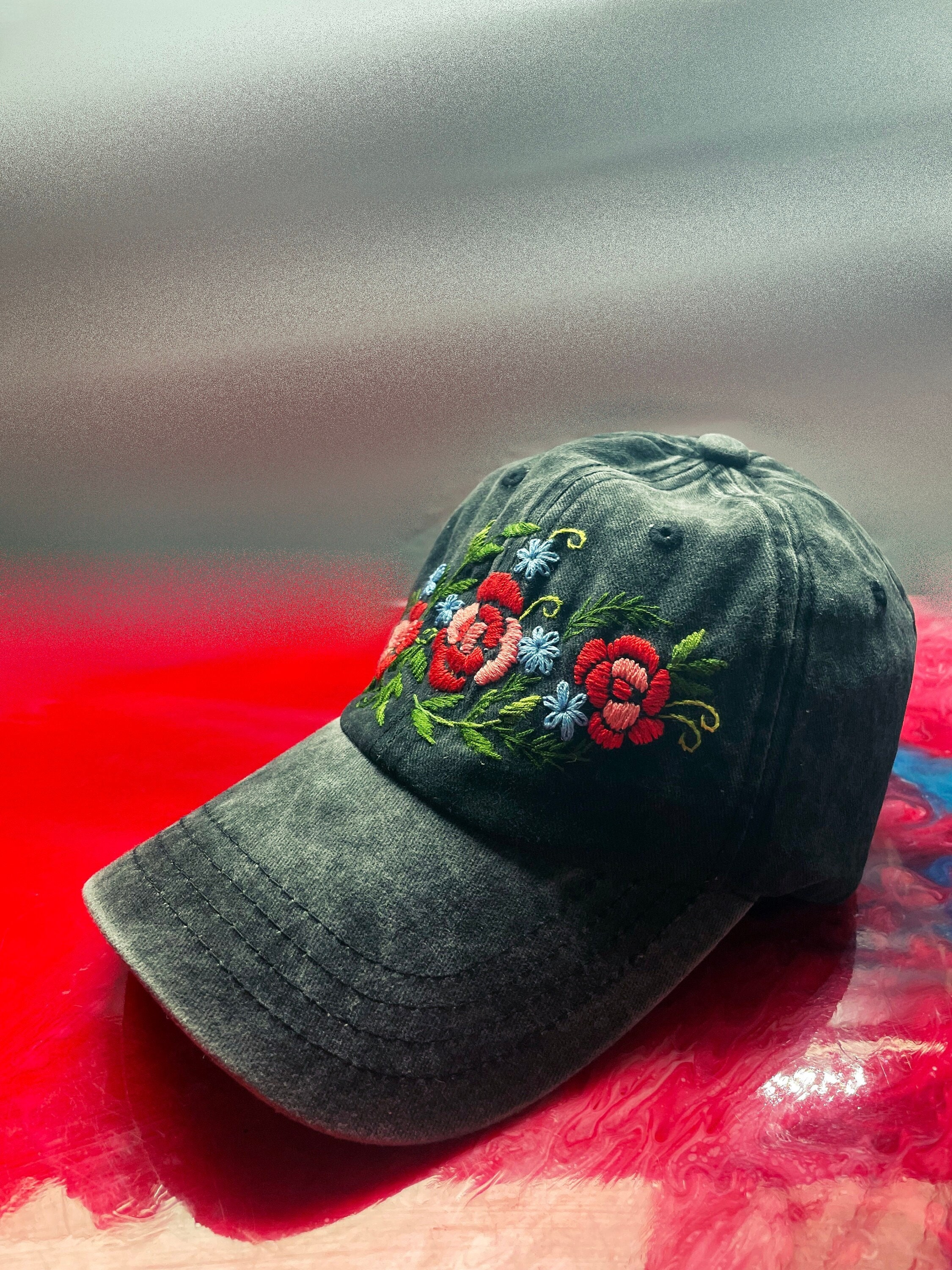 バラの刺繍入りキャップ、カスタム刺繍入りキャップ、花の刺繍入り