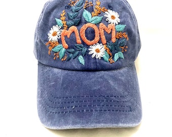 Gorra bordada con letras de mamá, gorra personalizada, gorra de béisbol con bordado floral para mamá, regalos personalizados, regalos para mamá, regalo para el Día de la Madre