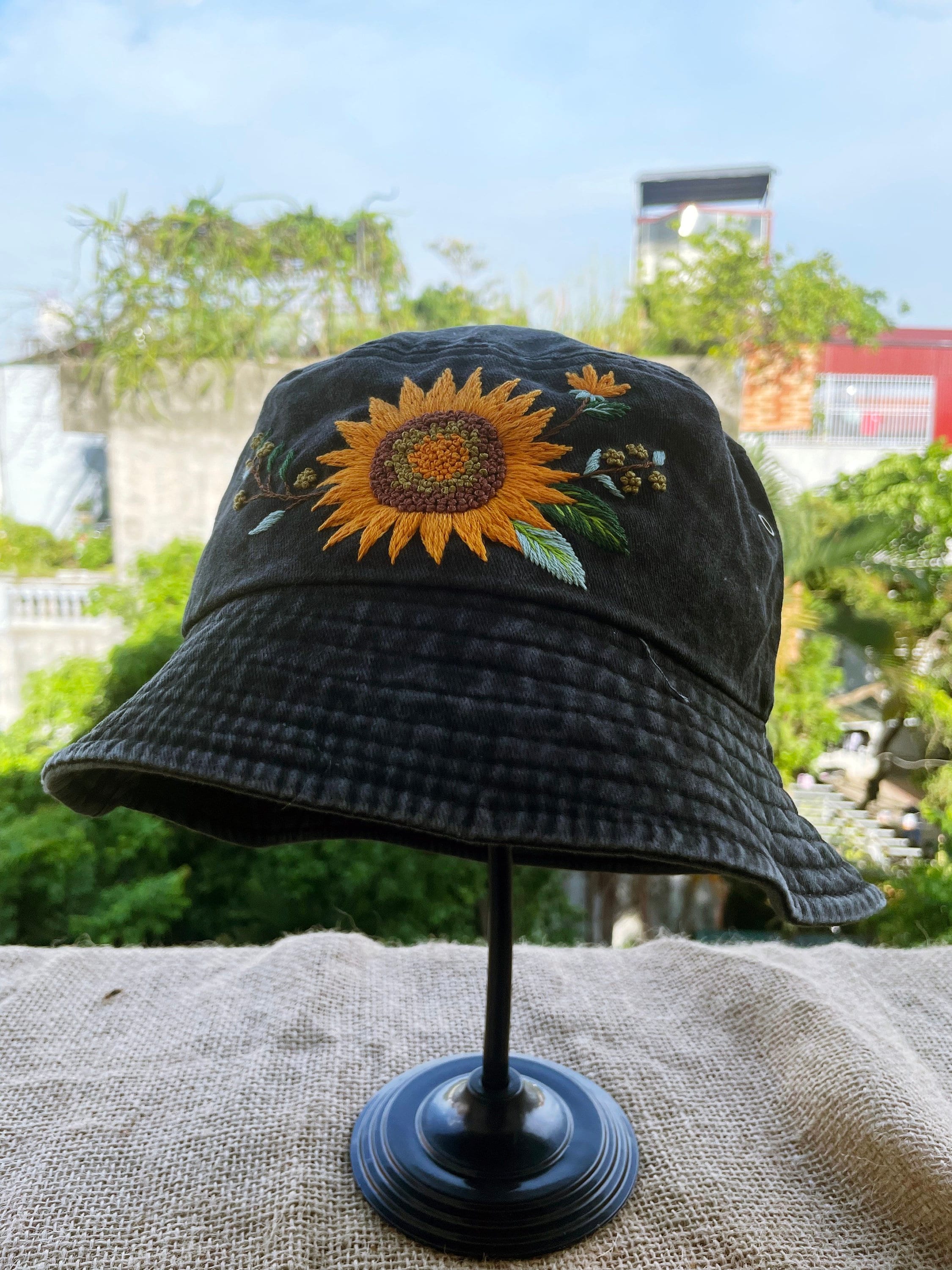 Floral Embroidery Bucket Hat | Black Bucket Hat | Women Hat | Gift