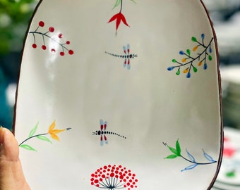 Hand Painted Ceramic Plate | Salad Plate | Tableware Kitchenware Home Décor | Ceramic Plate Handmade