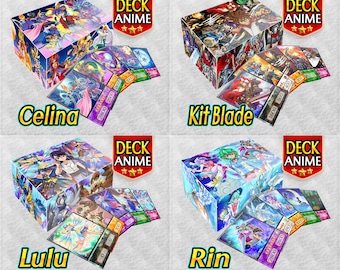 Pakiet: Celina +Kit +Lulu +Rin Deck Anime (80 kart + 27 rzadkich) Mata do gry i pudełko na talie Ygo