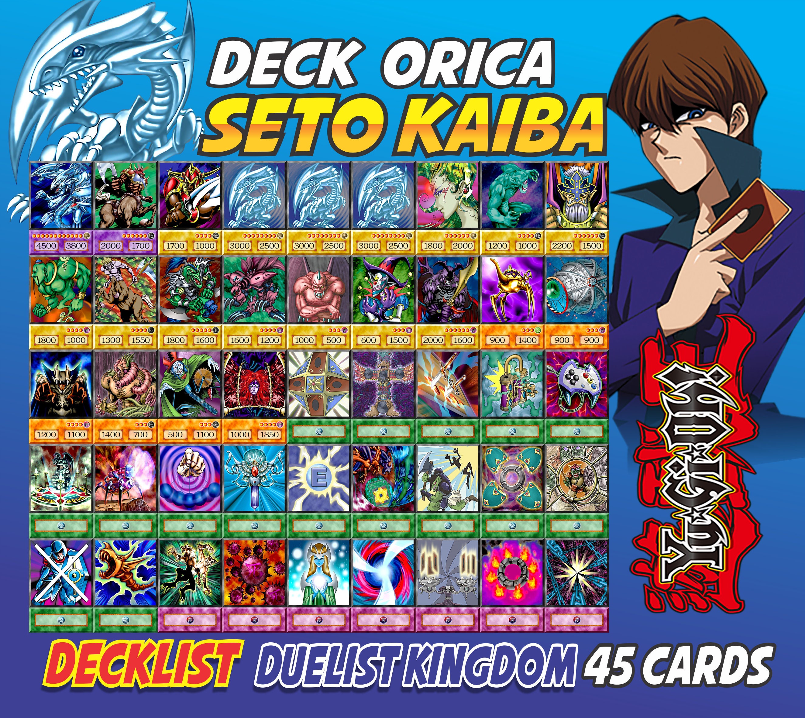 Seto Kaiba Deck 45 cards Anime Orica Yugioh Duelist Kingdom Etsy