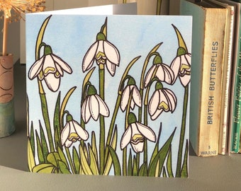 Snowdrop Greetings Card - recycled card - printed in UK