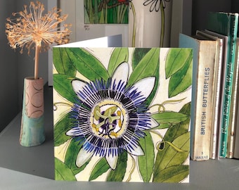 Passionflower Greetings Card - recycled card - printed in UK