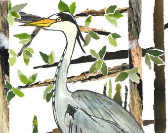 Heron Waiting - Collage - Limited edition giclee print