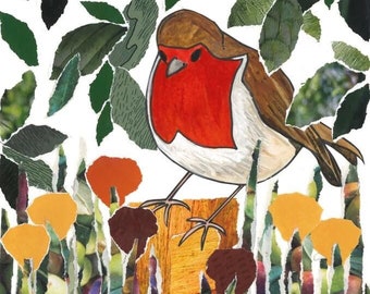 Robin - In the Garden - Collage - Limited edition giclee print