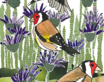 Goldfinch in the Thistles - Collage - Limited edition giclee print