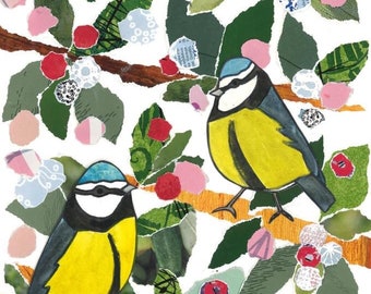 Blue Tits in the Blossoms - Collage - Limited edition giclee print