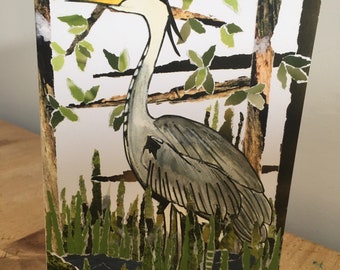 Heron Waiting greetings card - single card - set of five cards