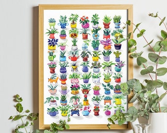 63 Succulents & House Plants Signed Art Print | Limited Edition Illustration | Wall Art | 8x10" Art Print | Plant Lover