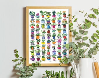 63 House Plants Signed Art Print | Limited Edition Illustration | Wall Art | 8x10" Art Print | Plant Lover Gift