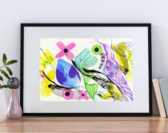 Abstract Expressive Botanical Art #3 | Original Colorful Mixed Media | 4x6" Wall & Desk Art OR postcard