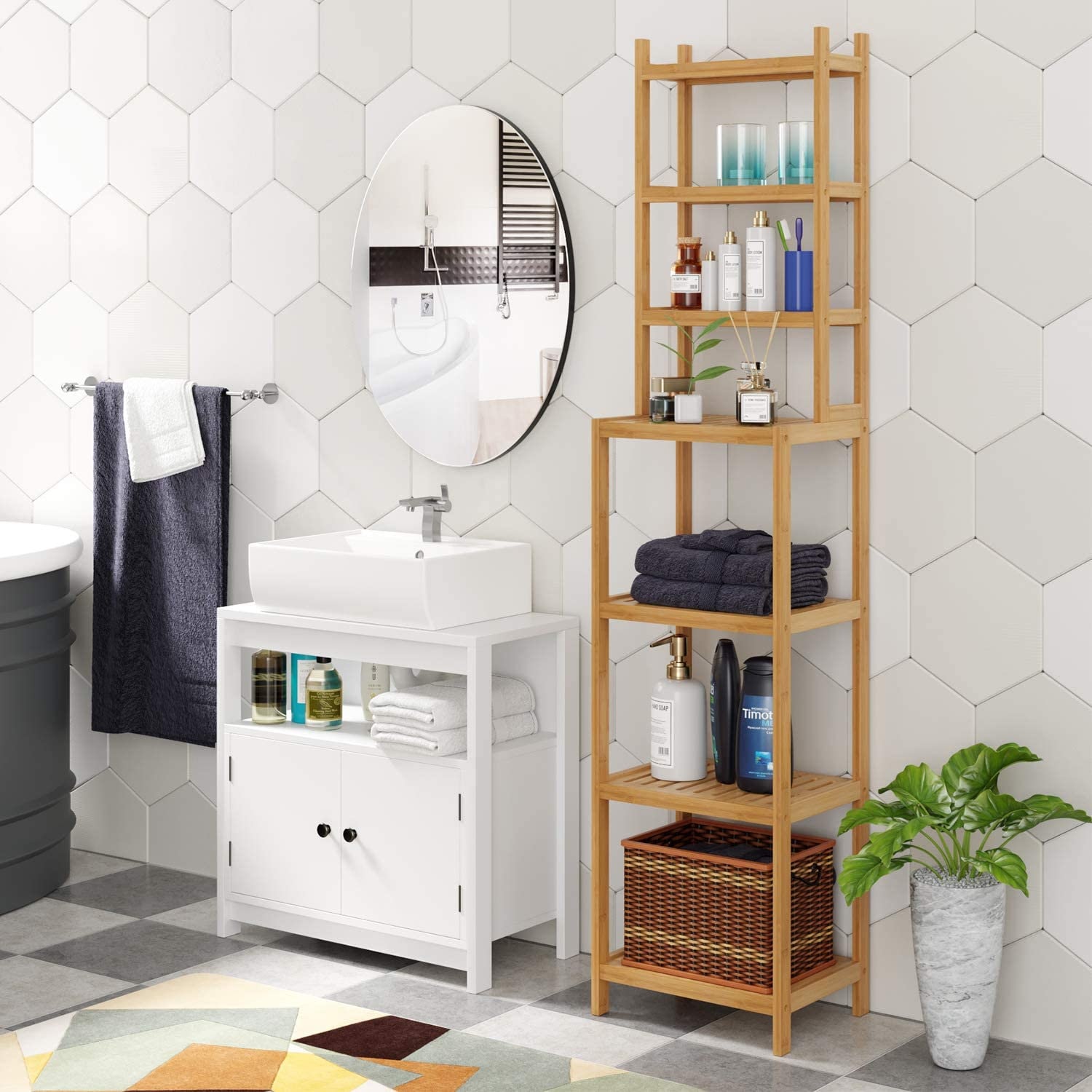 7Tier Bamboo Bathroom Shelf Narrow Shelving Unit Storage Etsy