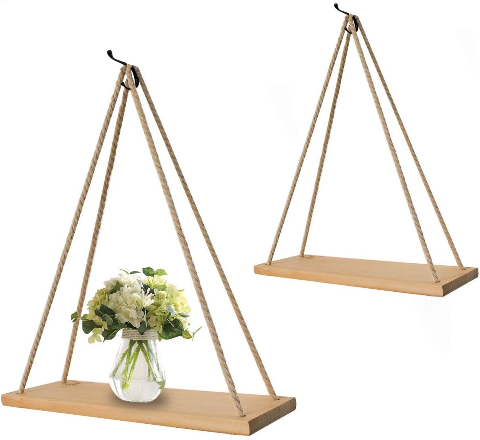 Set of 2 Wood Rope Hanging Floating Shelves Rustic Wood Etsy