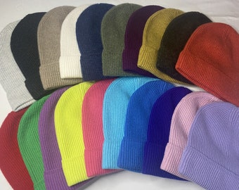 Luxury 100% pure cashmere ribbed beanie hat