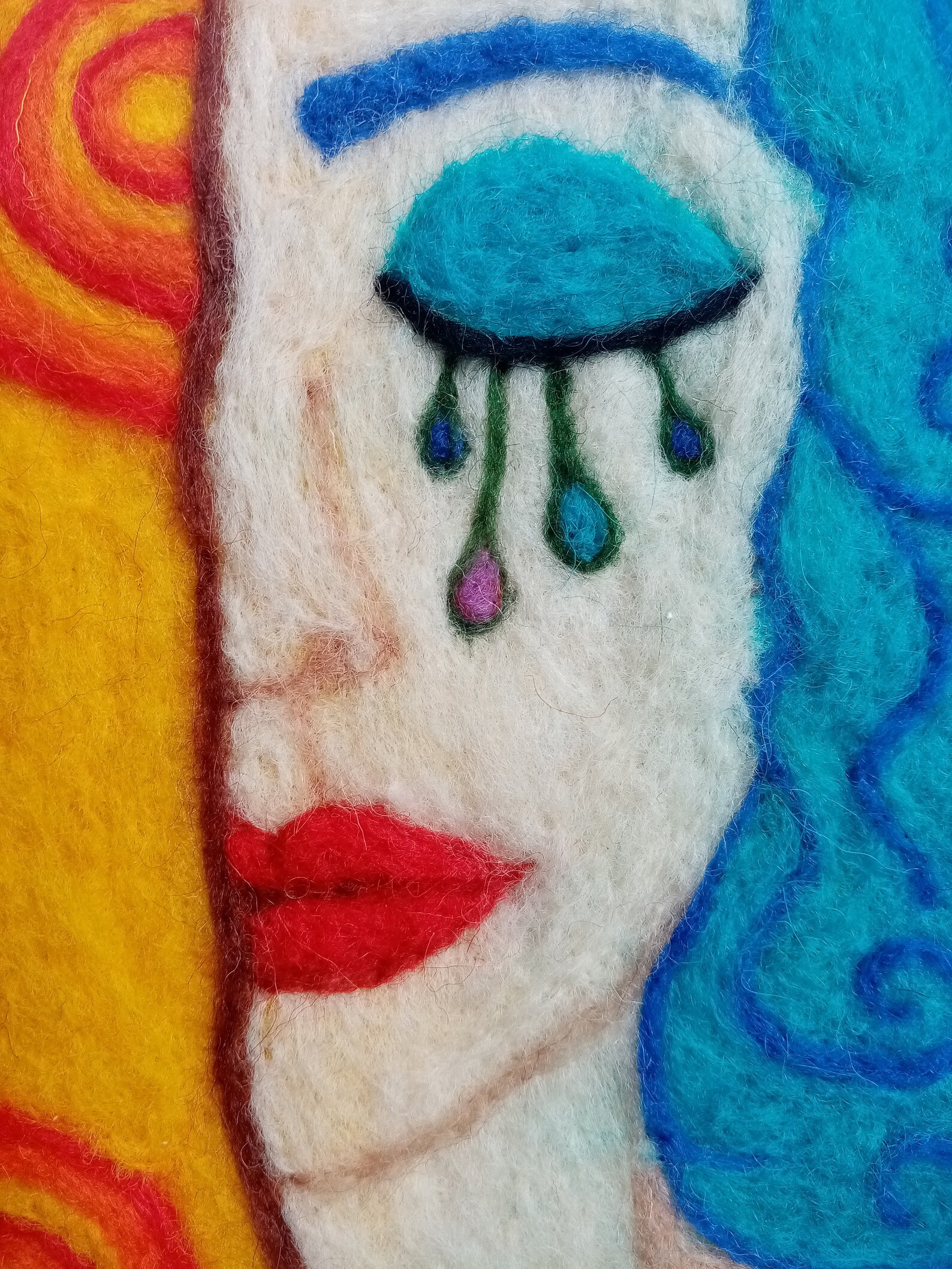 Needle Felted Picture Felt Wall Art Woman Face Abstract Etsy UK